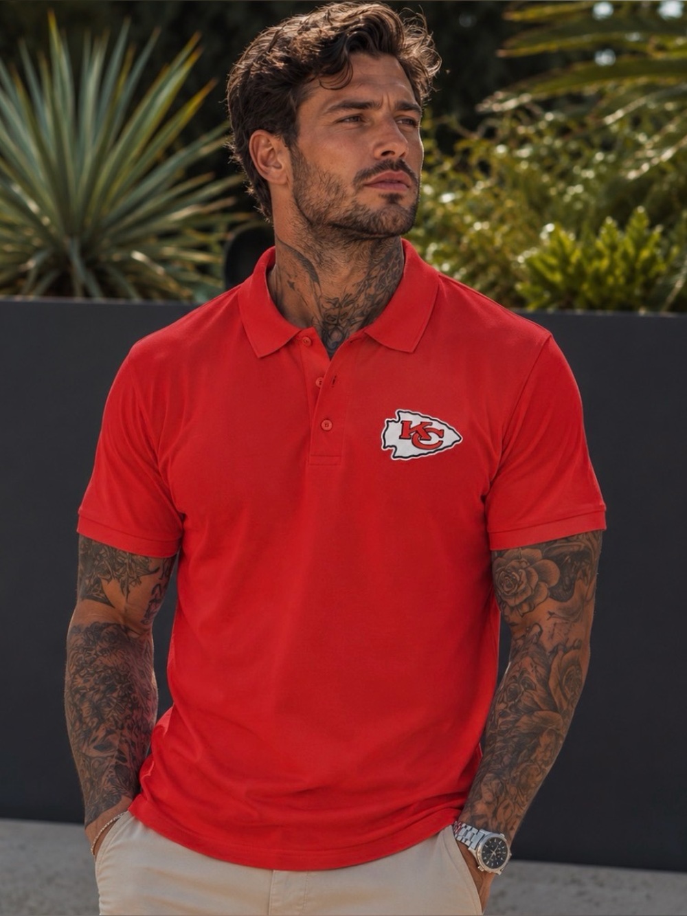 NFL Team Apparel Embroidered Kansas City Chiefs Short Sleeve Polo Shirt Size XL